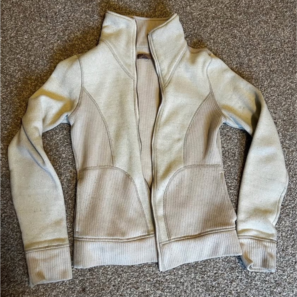 Prana Cream Sweater Jacket with High Collar